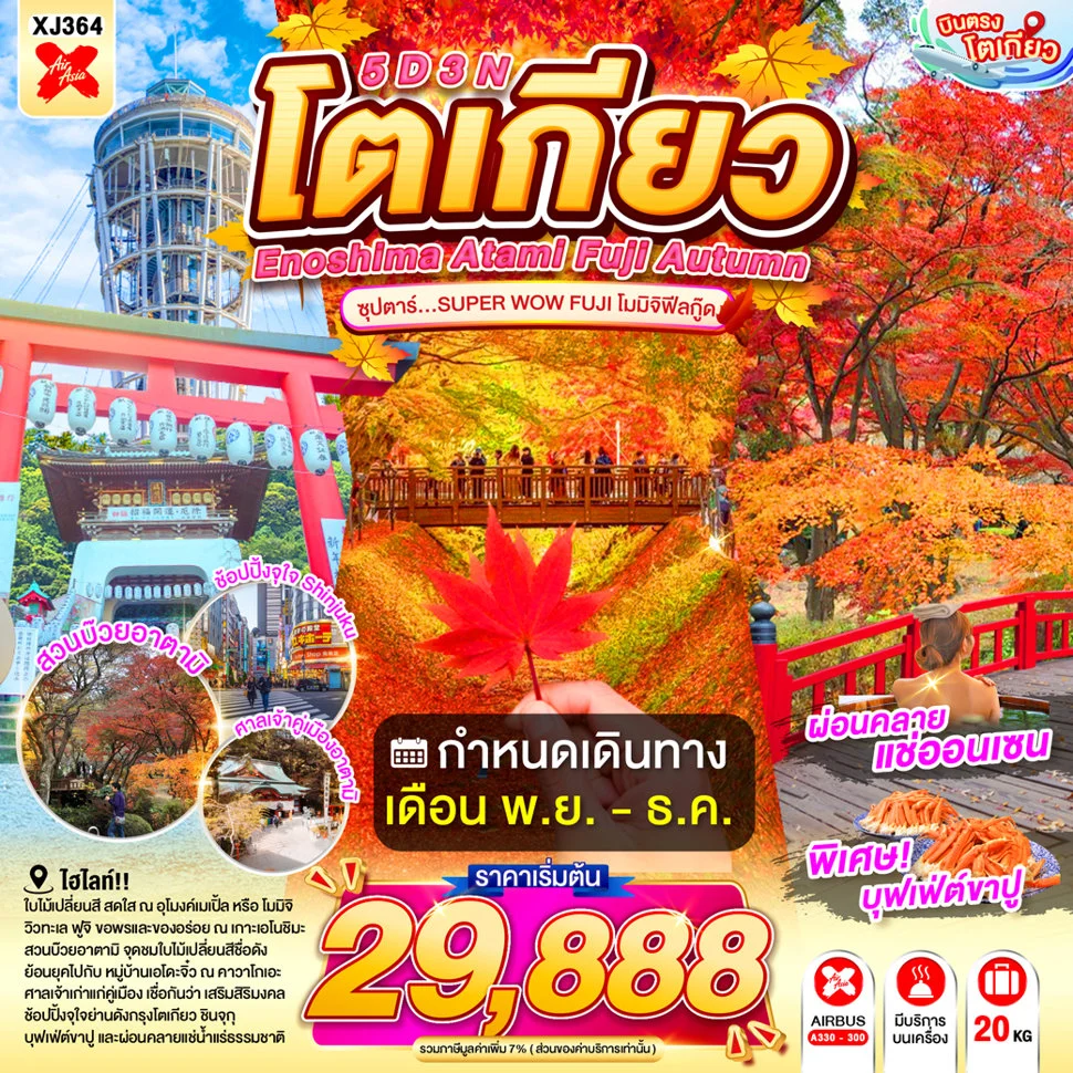 ทัวร์ญี่ปุ่น ENOSHIMA ATAMI TOKYO FUJI AUTUMN  ซุปตาร์...SUPER WOW FUJI โมมิจิฟีลกู๊ด 5วัน 3คืน (XJ)